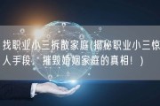 找职业小三拆散家庭(揭秘职业小三惊人手段，摧毁婚姻家庭的真相！)